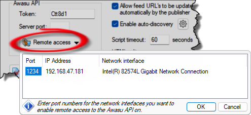 Awasu API remote access